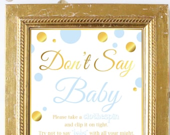 Don't Say Baby ~ Blue and Gold Baby Shower Game ~ Baby Boy Polka Dot ~ Printable Game BGld20