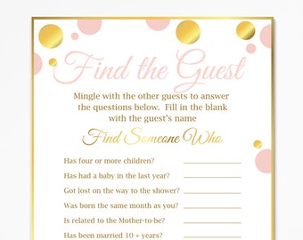 Find the Guest Game ~ Pink and Gold Baby Shower Game ~ Baby Shower Baby Girl Polka Dot ~ Printable Game PGld20