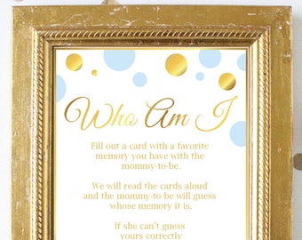 Who Am I ~ Blue and Gold Baby Shower Game ~ Baby Shower Baby Boy Polka Dot ~ Printable Game BGld20
