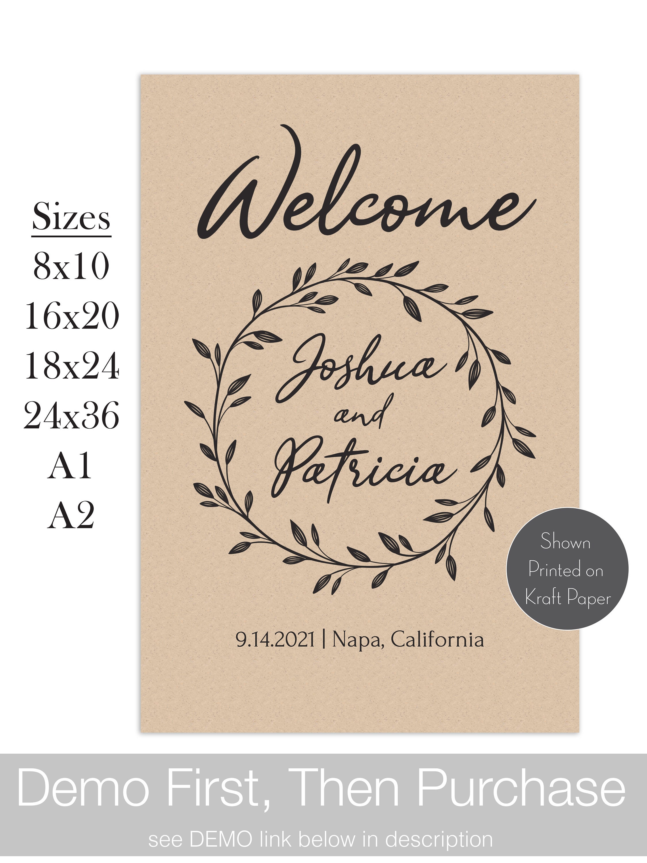 Rustic Wedding Welcome Sign Template Wreath Sign 100% | Etsy