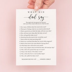 What Did Dad Say Baby Shower Game, Baby Shower Printout, Questions for Dad, Minimalist PPB551 ELLE