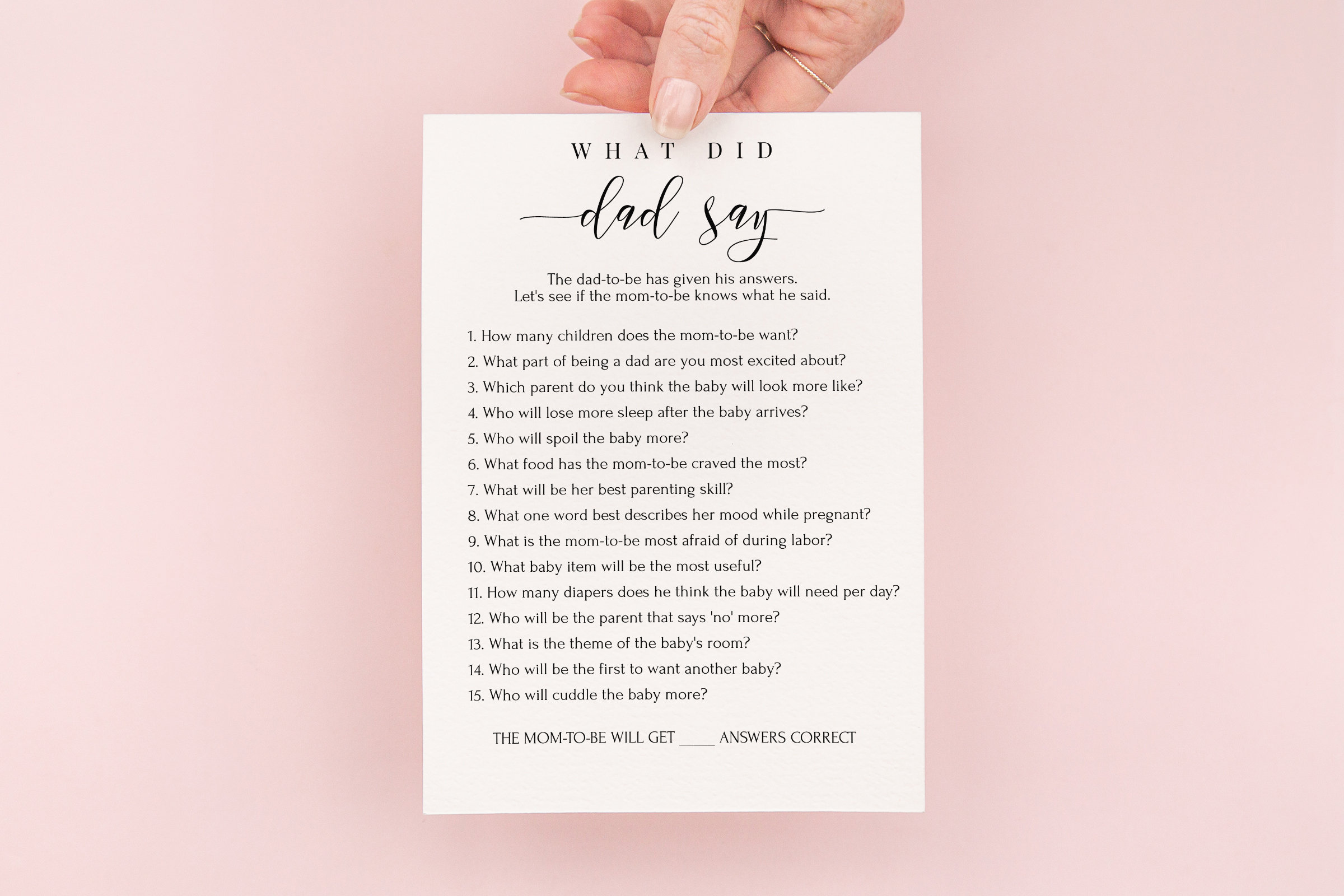 What Did Dad Say Baby Shower Game, Baby Shower Printout, Questions for Dad, Minimalist PPB551 ELLE