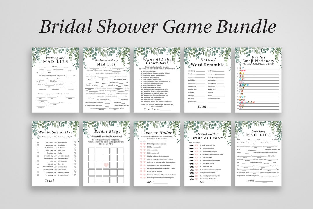 Bridal Shower Game Bundle 10 Printable Game Pdfs Included - Etsy