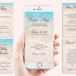 Beach Wedding Electronic Invitation Suite, Email, Text Message, Tropical Wedding, Ocean Wave, RSVP, Reception, Details PPW20 BREE image 9