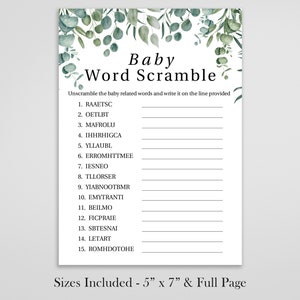 Baby Word Scramble, Greenery Eucalyptus Baby Shower Game, Green Foliage Gender Neutral Theme, Printable Game PPB0440 image 3