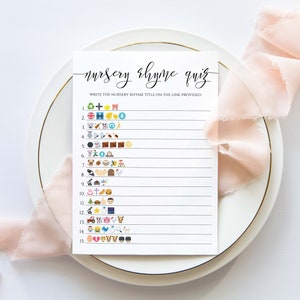 Emoji Nursery Rhyme Quiz Modern Baby Shower Game Elegant Font Gender Neutral Theme Printable Game PPW550 GRACE image 2