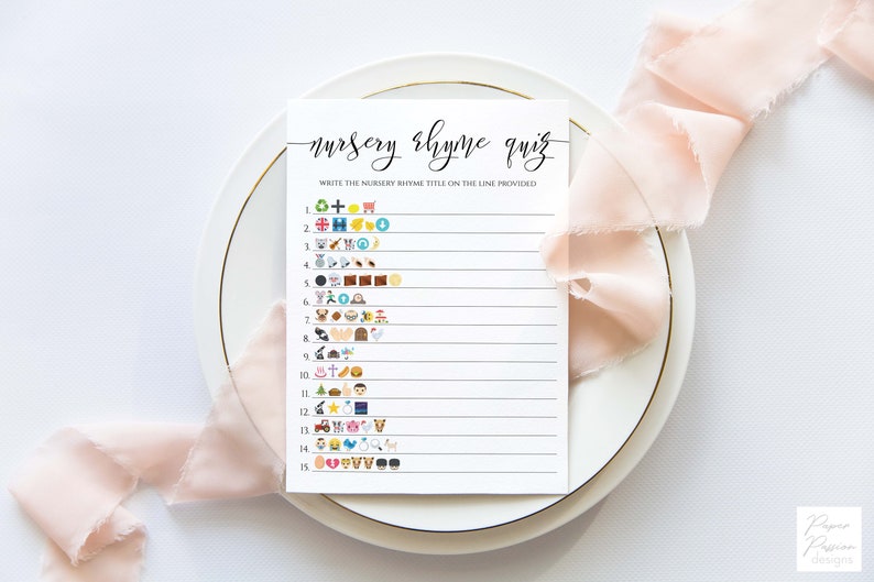 Emoji Nursery Rhyme Quiz Modern Baby Shower Game Elegant Font Gender Neutral Theme Printable Game PPW550 GRACE image 2