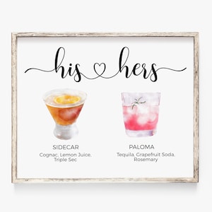 Watercolor Cocktail Sign, Signature Drinks, His and Hers Menu Printable, Wedding Template, Editable Sign CATHRINE PPW12