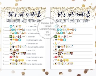 Bachelorette Emoji Pictionary Game Printable, Bach Party, Nautical, Let's Get Nauti, Bridal Shower Activity MARIN PPW28