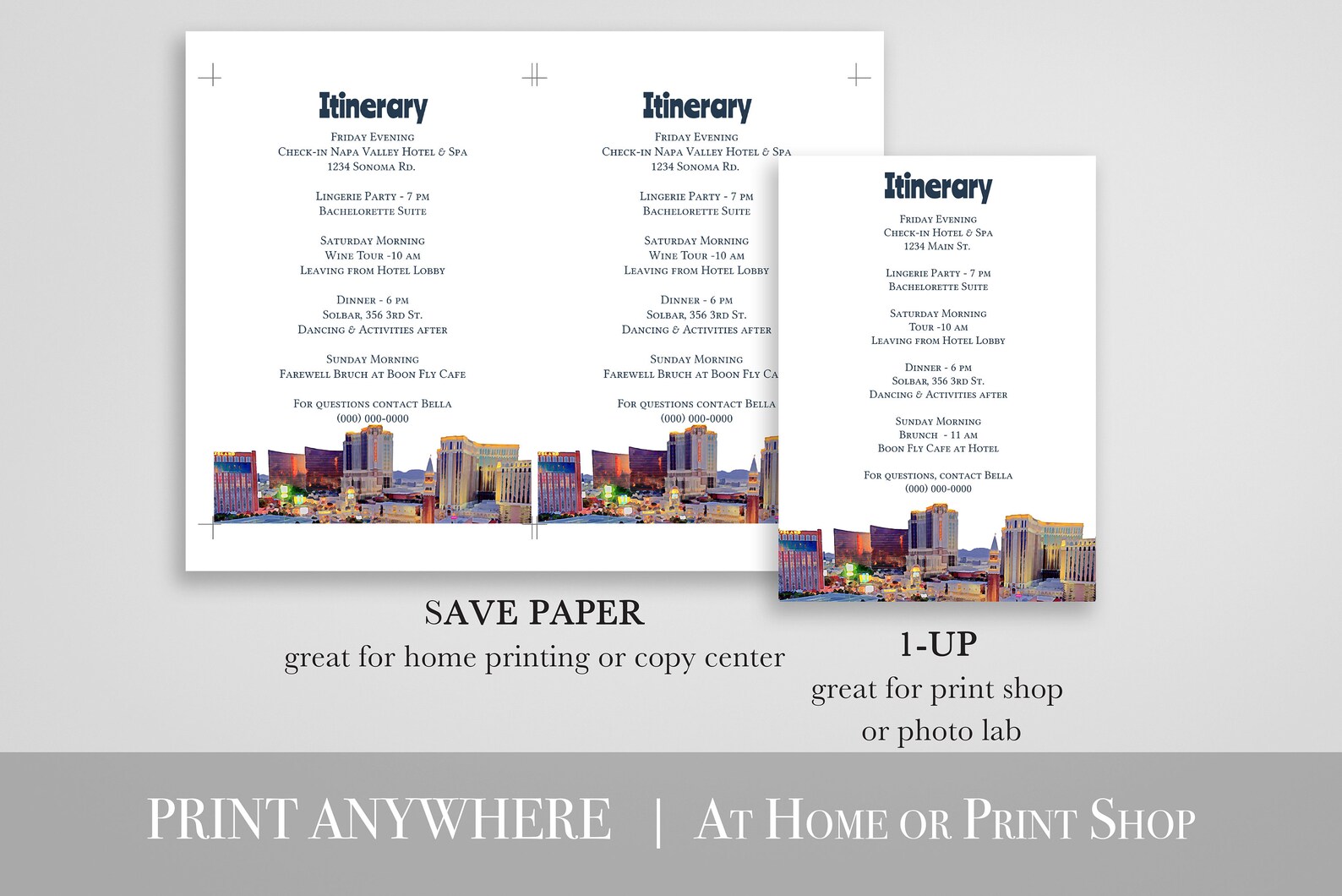 Las Vegas Itinerary Template Details Card Bachelorette Etsy