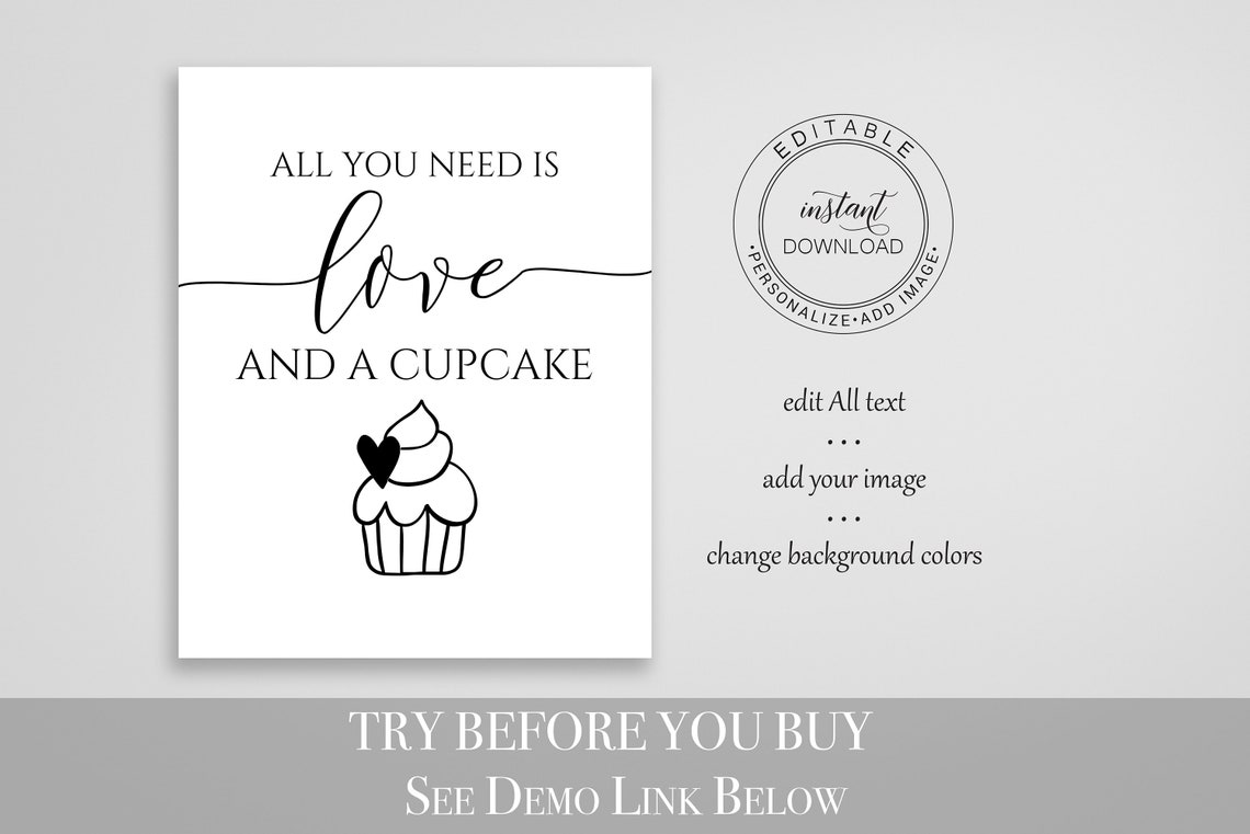 Love and Cupcake Sign Template Wedding Love Sign Bridal - Etsy