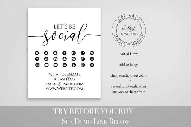 Let's Be Social Sign Template Small Business Sign Social - Etsy