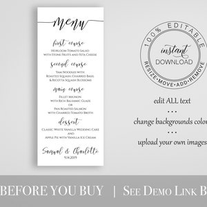 Modern Script Wedding Menu Template, Elegant Font Menu Card, 100% Editable PPW0550 GRACE image 2