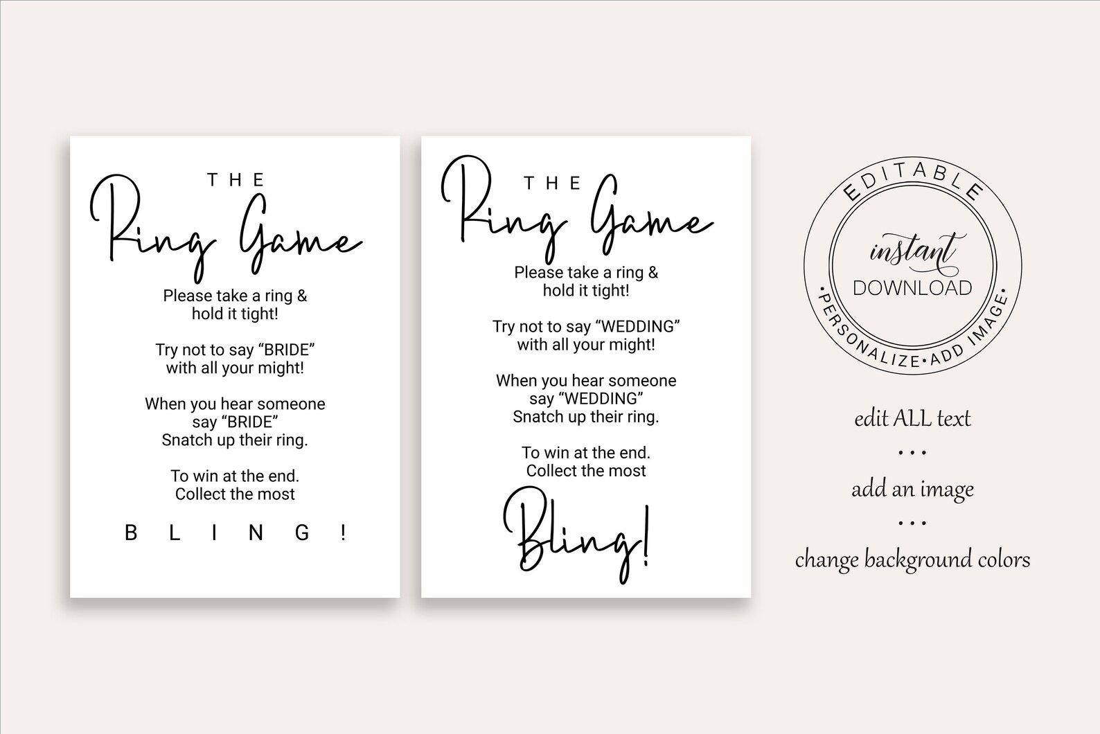 Bridal Shower Ring Game Template Editable Modern Printable - Etsy