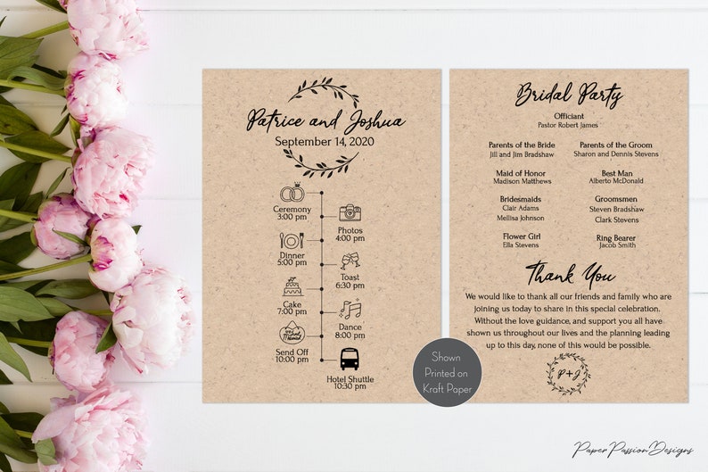 Rustic Wedding Timeline Program Template Printable Timeline Etsy