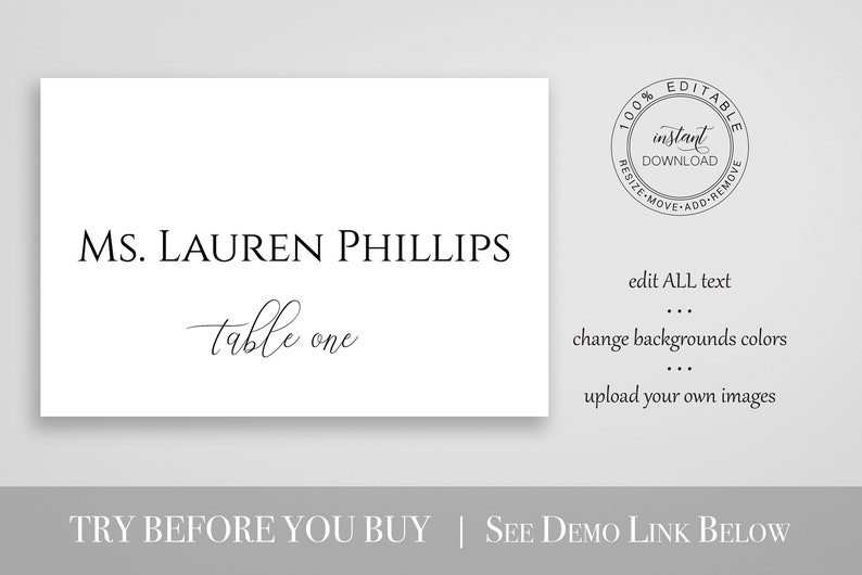 Wedding Table Place Cards, Event Seating Card, Elegant Calligraphy, Escort Card Printable Editable Template, PPW0560 image 2