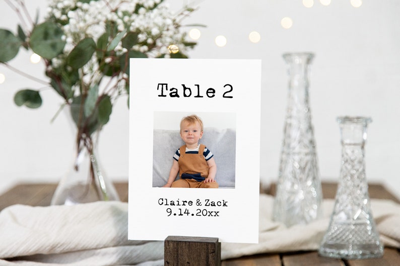 Photo Table Number Template, Event Seating, Wedding Table No. Cards Editable Printable PPW330 TYPEWRITER image 9