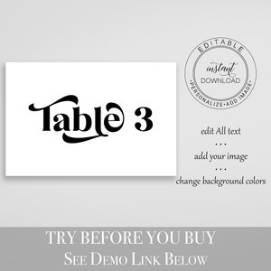 Wedding Table Number Card Template, Wedding Seating Arrangement, Event Seating Modern Retro Seating Numbers, Personalize Editable PPW74 image 2