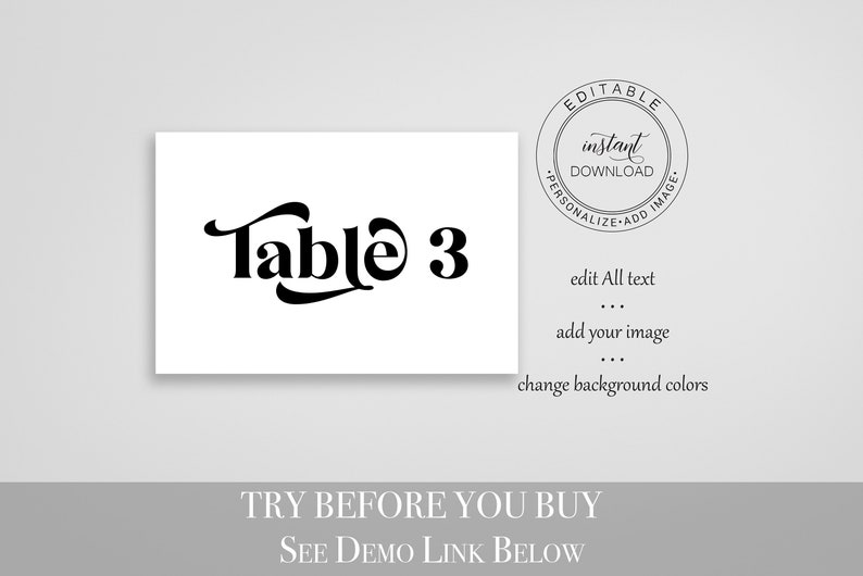 Wedding Table Number Card Template, Wedding Seating Arrangement, Event Seating Modern Retro Seating Numbers, Personalize Editable PPW74 image 2