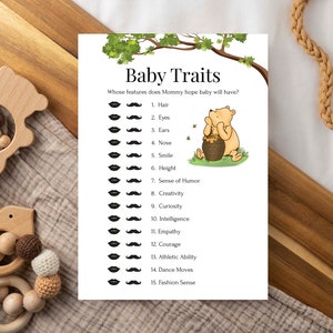 Baby Traits Game, Baby Shower, Mommy says..., Classic Winnie the Pooh, Instant Download, Honey Bear Editable Printable PPB320 WINNIE