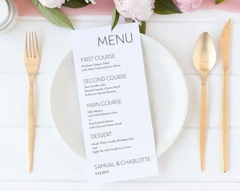 Wedding & Event Menu Card Template,  Elegant Simple Design, Table Decor Display, Printable Editable Template PPW0500