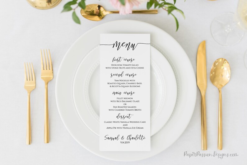 Modern Script Wedding Menu Template, Elegant Font Menu Card, 100% Editable PPW0550 GRACE image 3