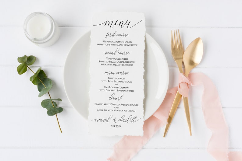Wedding Table Menu Cards, Event Table Decor, Elegant Calligraphy, Dinner Menu Printable Editable Template PPW0560 image 4