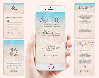 Beach Wedding Electronic Invitation Suite, Email, Text Message, Tropical Wedding, Ocean Wave, RSVP, Reception, Details PPW20 BREE