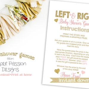 Glitter Left Right Baby Shower Story Game Pink and Gold Baby Shower Baby Girl Hearts Printable Game 5GL_PG image 3