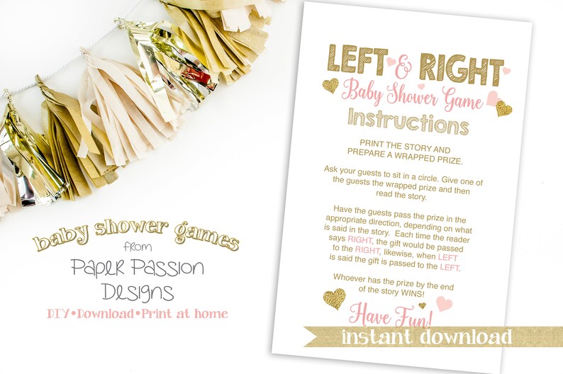 Glitter Left Right Baby Shower Story Game Pink and Gold Baby Shower Baby Girl Hearts Printable Game 5GL_PG image 3