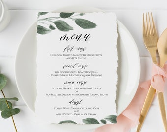 Wedding Menu Card Template, Greenery Event Table Decor, Instant Download, Editable  PPW0450