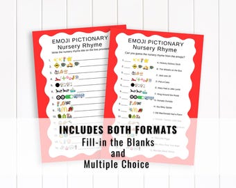 Red Emoji Nursery Rhyme Pictionary Game: Baby Shower Activity (Instant Download) 25105