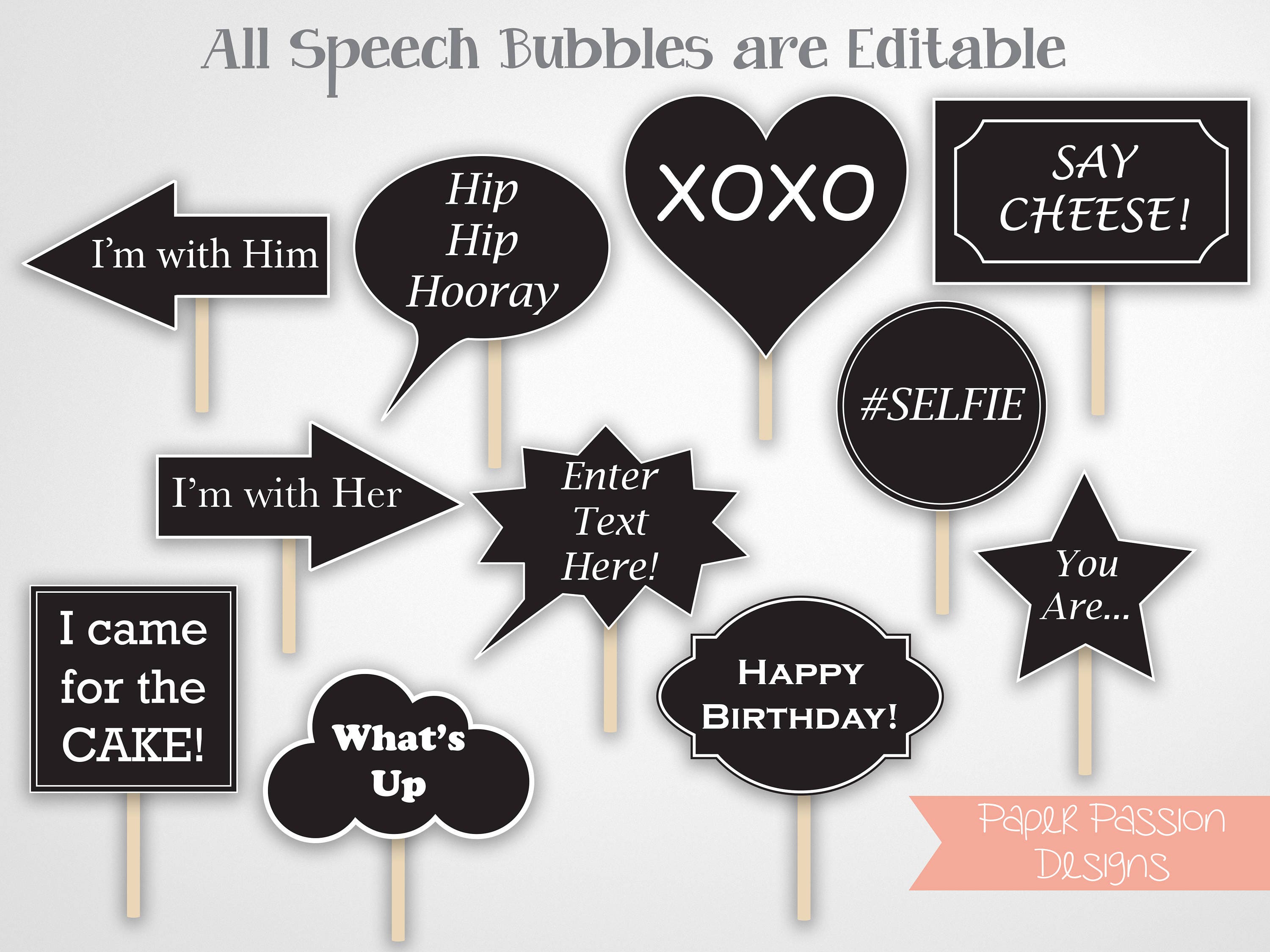 Photo Booth Props Speech Bubble Props Editable Props - Etsy
