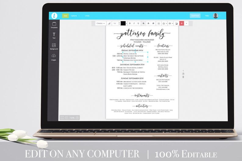 Event Itinerary & Details Family Reunion Weekend Printable Etsy