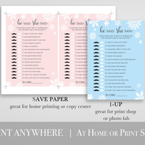 Snowflake Bridal Shower Game Template, He Said She Said Game, Editable Printable, Personalize Corjl NEVE PPW300 image 3