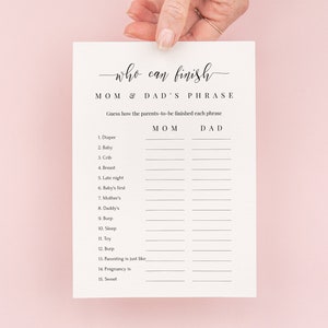 Baby Shower Game, Who Can Finish Mom and Dad&#39;s Phrase, What Did Mom and Dad Say, He Said She Said PDF, Editable, Minimalist PPB551 ELLE