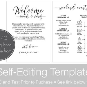 Wedding Welcome Card, Printable Out of Town Timeline, Wedding Day Schedule, Itinerary, Welcome Bag 100% Editable PPW0550 Grace image 2