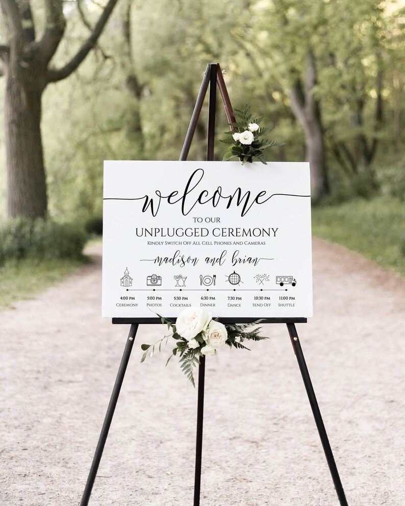 Unplugged Ceremony and Timeline Sign, Printable Timeline, Wedding Day Schedule, No Phones or Cameras 100% Editable PPW0550 Grace image 5