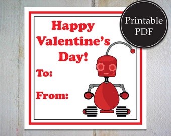 Red Robot Valentine Cards~Tech Valentine~Happy Valentine's Day~ Children's Valentine~ Printable Valentine Tag