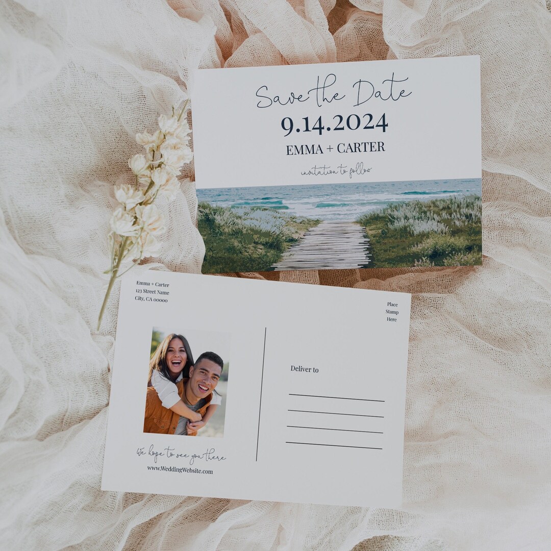 Beach Save the Date Postcard Template, Ocean Theme Announcement ...