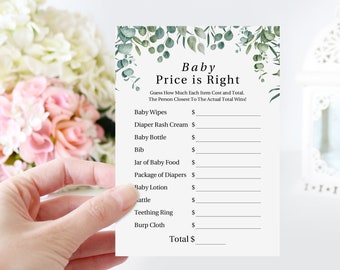 Greenery Price is Right Game Template, Baby Shower Printable EditablePPB0440