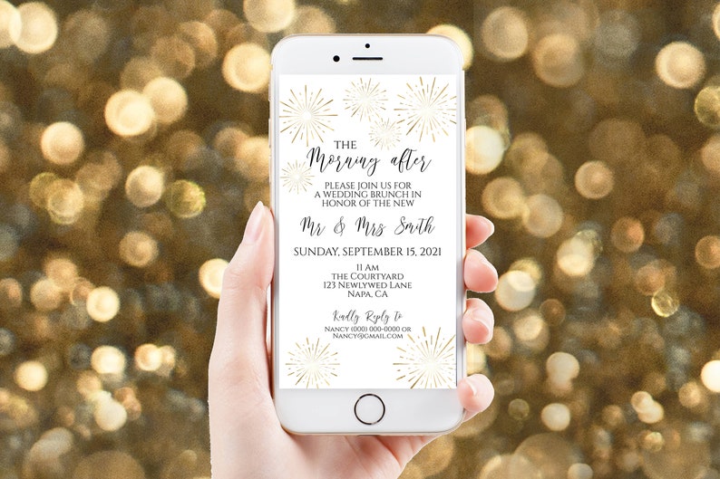 Electronic Wedding Brunch Invitation, The Morning After Mobile Phone Invite, Evite, Text message, Email, Editable Text, Corjl PPW-NY21 image 1