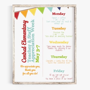 Teacher Appreciation Week Itinerary, Daily Schedule Events, Virtual, Printable, Personalized Editable Template TAW110