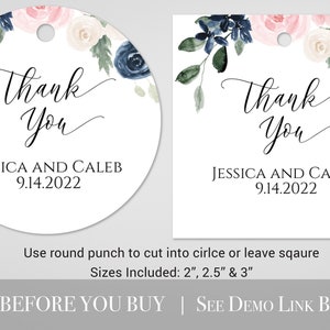 Pink and Blue Floral Favor Tag, Wedding Favor Template, Bridal Shower Label, Baby Shower Sticker 100% Editable PPW265 OLEA image 6