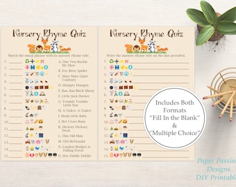 Emoji Nursery Rhyme Quiz ~ Woodland Animal Baby Shower Game ~ Gender Neutral Theme ~ Printable Game 0046