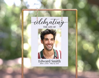 Memorial Celebrating the Life of Sign Template, Funeral Memorial of Picture, Easel Display Sign, Welcome, Editable Corjl Template PPF16 MAE