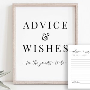 Consigli e desideri per futuri genitori, cartello per baby shower e modello di biglietto, biglietto di consigli, minimalista moderno, modificabile stampabile PPB551 ELLE