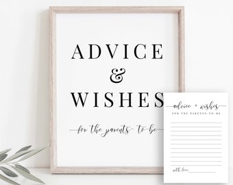 Advice and Wishes for Parents to be, Baby Shower Sign and Card Template, Advice Card, Modern Minimalist, Editable Printable PPB551 ELLE