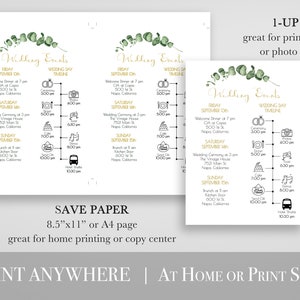 Gold Frame Greenery Wedding Weekend Schedule of Events Timeline, Out of Town Guests Things To Do Printable Editable PPW0445 image 5