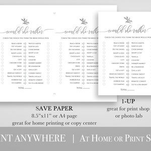 Wedding Bridal Would She Rather Game Template, Bridal Shower Game, Rustic Modern Elegant Design, Printable Editable, PPW0560 image 4